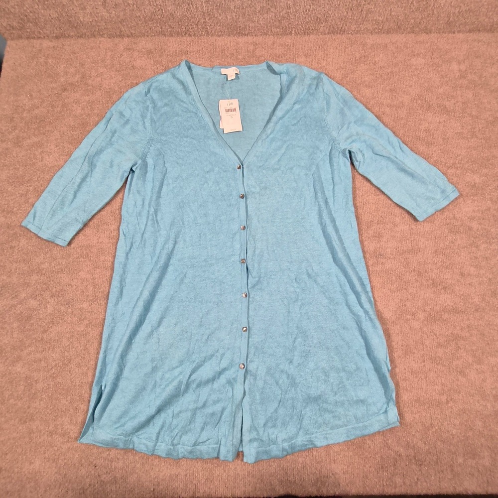 J. Jill Island Blue Linen Blend Longline Cardigan Sweater Small NWT 059041